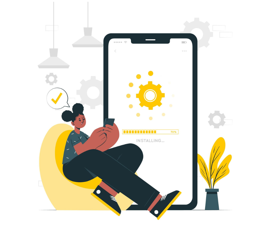 a-girl-sit-on-couch-loading-and-phone- loading-yellow-theme