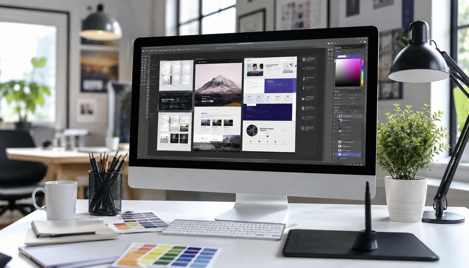Professional web designing workspace showcasing responsive website development and UI/UX design for a leading web designing agency in India